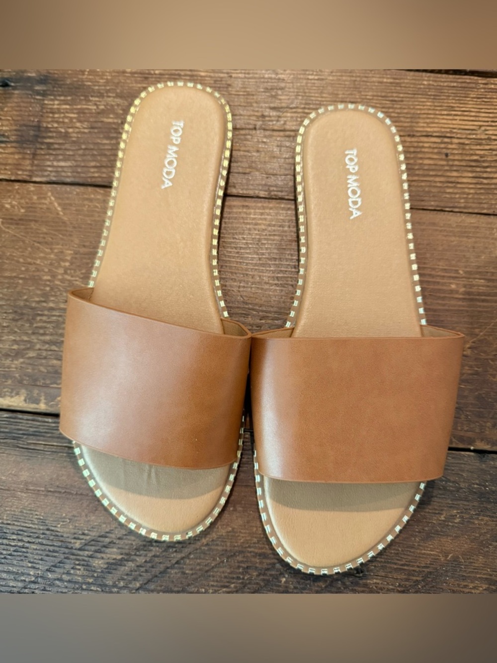 TOP Moda Brown Slide Sandals with Gold Stud Trim Size 10